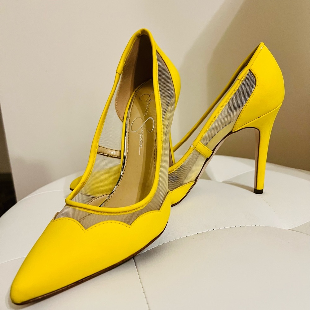 Jessica Simpson Yellow Mesh Heels